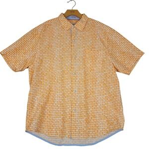 Tommy Bahama Mens Large Island Zone Shirt Orange Print Short Sleeve Button Up